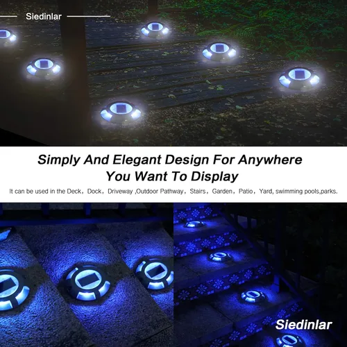Vista 6 de SIEDiNLAR Luces solares para cubierta, luz LED para muelle de entrada, funciona con energía solar, marcadores de carretera impermeables para jardín