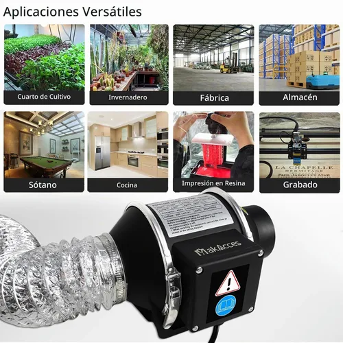 Vista 6 de Ventilador de conducto en línea de 3 pulgadas con controlador de velocidad variable y tubería, extracción de olores de humo eficiente, motor