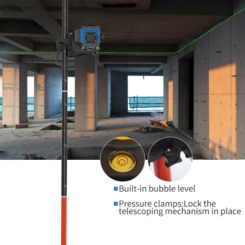 Vista 7 de Mástil telescópico, mástil de soporte telescópico con poste de montaje extensible para niveles láser de láseres giratorios y lineales