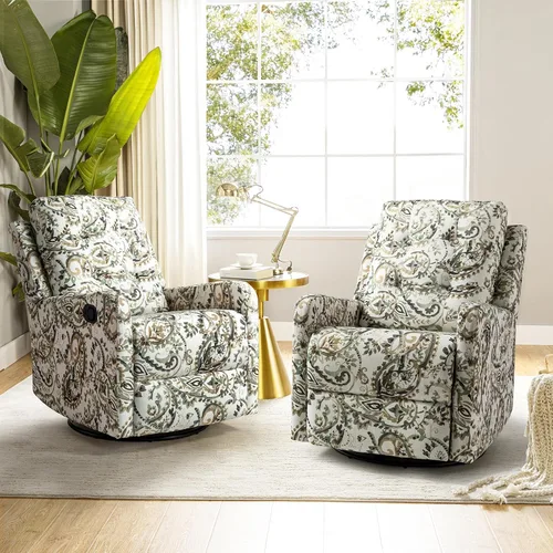 Vista 12 de HULALA Home Silla reclinable moderna de tela estampada para sala de estar, sofá reclinable con respaldo alado, cómodo sillón giratorio de 360 Marrón