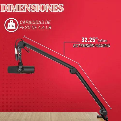 Vista 6 de Gator Frameworks - Soporte para micrófono de transmisión montado en escritorio Deluxe para podcasts y grabación; cable XLR integrado, (GFWBCBM3000)