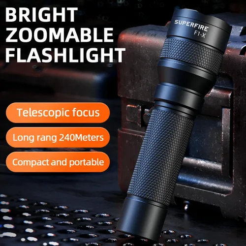Vista 2 de SuperFire Linternas tácticas compactas, linterna pequeña con zoom con chips potentes, mini linterna LED recargable, linterna de bolsillo de 4 modos