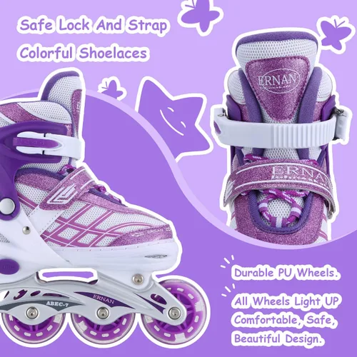 Vista 5 de Patines en línea para niños y niñas principiantes ajustables, las 8 ruedas iluminadas