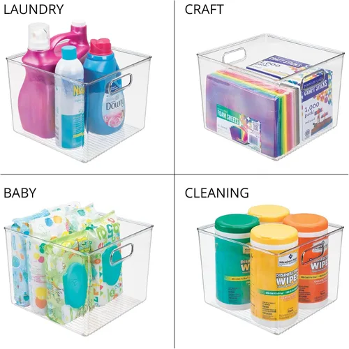 Vista 6 de mDesign - Caja organizadora de almacenamiento de plástico moderna pequeña con asas para organización de armario en el hogar - Organización
