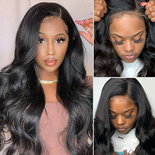 Vista 2 de Pelucas de cabello humano ondulado con encaje frontal de 13 x 4 HD, predepilada con Baby Hair, pelucas de cabello humano sin pegamento para mujeres
