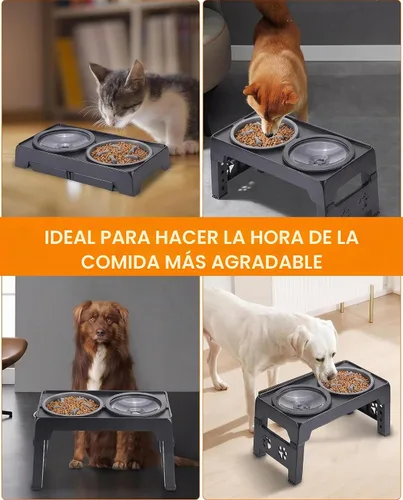 Vista 9 de LALOBLUE Cuencos elevados para perros, cuencos elevados de alimentación lenta para perros con tazón de agua antiderrames, el soporte para cuenco