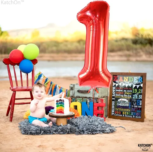 Vista 8 de KatchOn, Globo rojo para primer cumpleaños, grande, 40 pulgadas, telón de fondo de carnaval para decoraciones de carnaval, grande de 72 x 44