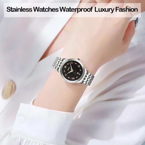 Vista 2 de SKMEI Relojes para mujer, mujer, vestido de acero inoxidable, de lujo, clásico, de moda, analógico, de cuarzo, impermeable, simple día, cita
