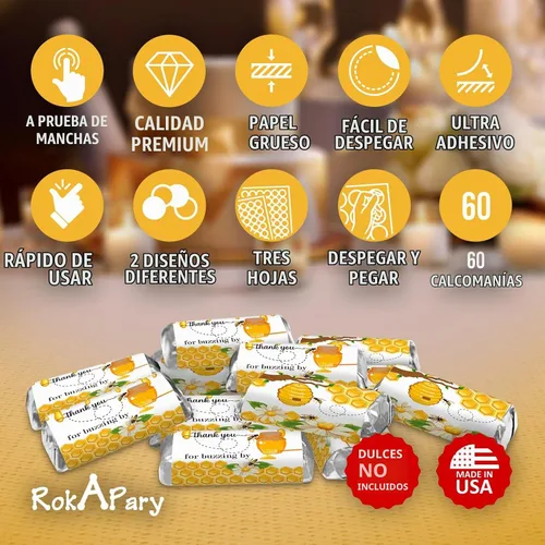 Vista 2 de RokAPary 60 mini envolturas de barra de caramelo con temática de abejorro, calcomanías de barra de caramelo con temática de agradecimiento