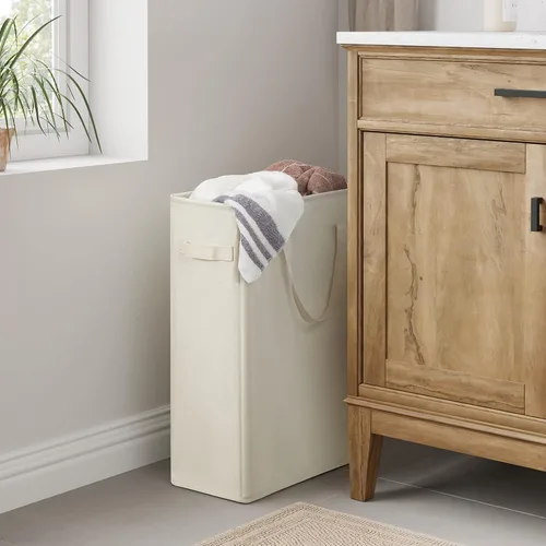 Vista 7 de Chrislley 45L - Cesta de lavandería delgada estrecha con asa, cesta de lavandería plegable para ropa sucia, organizador portátil, contenedores