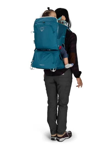 Vista 14 de Osprey Poco SLT Mochila Portabebés Ligera - Portabebés de Senderismo Compacto para Niños Pequeños con Arnés de Seguridad, Parasol y Panel Posterior
