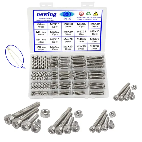 Vista 9 de Juego de pernos y tuercas con exterior hexagonal, mecánicos de acero inoxidable 304, maquinaria industrial, Tornillos hexagonales