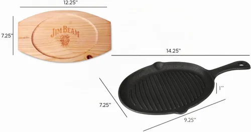 Vista 2 de Jim Beam JB0159, construcción resistente, sartén de hierro fundido pre-sazonado con base de madera y manopa, negro, pequeño