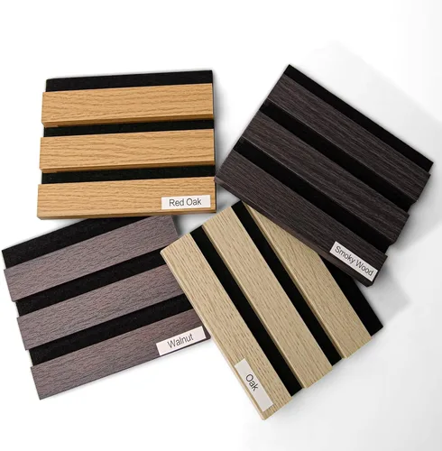 Vista 2 de AMZDEPOT Panel de pared de listones de madera, paquete de 4 paneles de madera para pared, paneles de pared insonorizados 3D, paneles acústicos