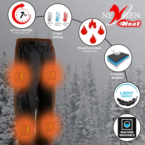 Vista 2 de NexGen Heat MPM5715SET - Pantalones de tela negra 'Heated' para hombre, resistentes al agua (batería recargable incluida)
