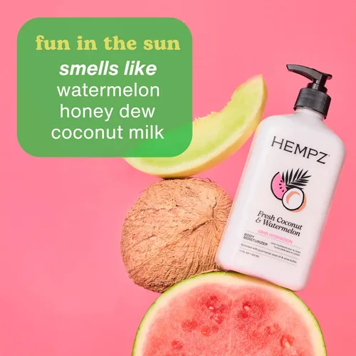 Vista 4 de Hempz Crema hidratante corporal herbal, blanco perla, coco fresco/sandía, 2.25 onzas