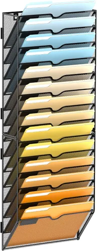 Vista 10 de SUPEASY Organizador de Archivos de Pared de Malla para Oficina, Soporte de Correo Colgante, Organizador de Pared para Revistas para Oficina Negro