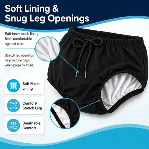 Vista 5 de AQX Pañales de natación reutilizables para adultos con necesidades especiales, cubierta de plástico para pañales a prueba de fugas, pantalón de goma