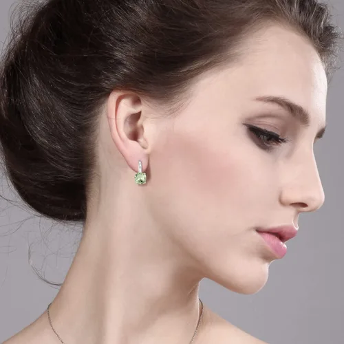 Vista 2 de Gem Stone King Aretes de plata de ley 925 de prasiolita verde para mujer (4.10 quilates, piedra natal de piedras preciosas, cojín de 0.315in), Metal