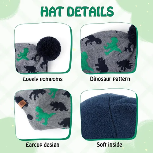 Vista 4 de Duoyeree - Gorro Beanie para niños y niñas, con pompón, forro acogedor, gorro de invierno