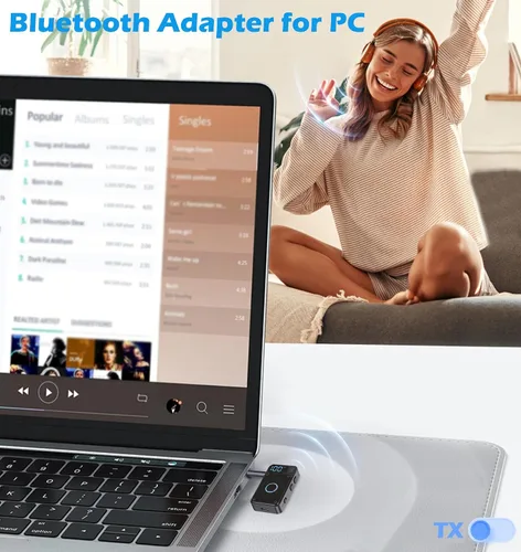 Vista 7 de KAIY Receptor transmisor Bluetooth 5.4 para avión y TV, adaptador de audio AUX Bluetooth de 0.138 in con pantalla LCD, kit manos libres