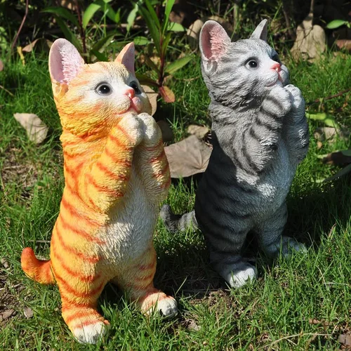 Vista 5 de Estatua y figuras de gato naranja, decoración de jardín al aire libre para patio, césped, patio, escultura de gatito y regalos para amantes