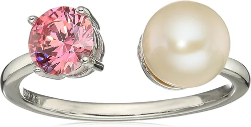Vista 24 de Amazon Essentials Anillo de perlas de agua dulce con circonita cúbica de plata esterlina chapada en platino (anteriormente colección Amazon)