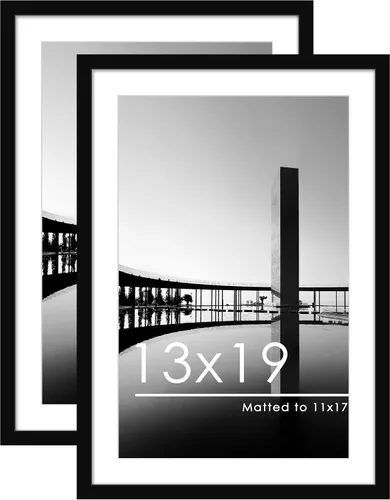 Vista 12 de PEALSN - Juego de 2 marcos de fotos de 12 x 18, muestra fotos de 11 x 17 con paspartú o 12 x 18 sin paspartú para montaje en pared, marcos para Negro
