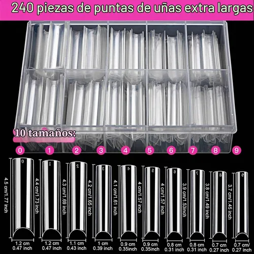 Vista 2 de Puntas de uñas postizas cuadradas extralargas de ABS, kit de 240 piezas con curva C, pegamento de uñas, lima para salón de belleza, hogar y bricolaje