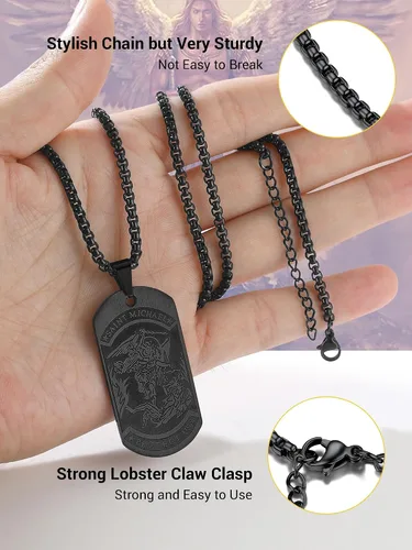 Vista 4 de Prosteel. - Collar con dije y cadena de San Miguel Arcángel, joyería religiosa católica.