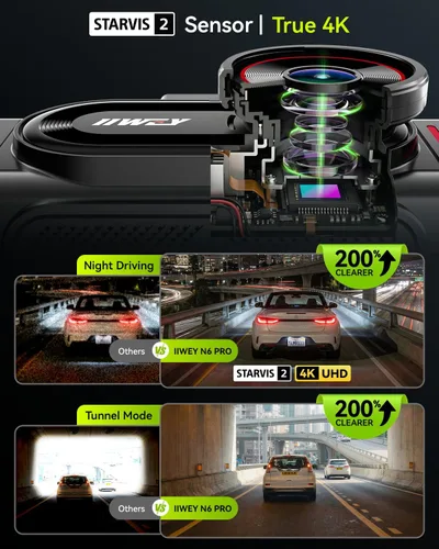 Vista 11 de IIWEY N6 PRO 4K STARVIS 2 4 canales Dash Cam 360° View, tarjeta gratuita