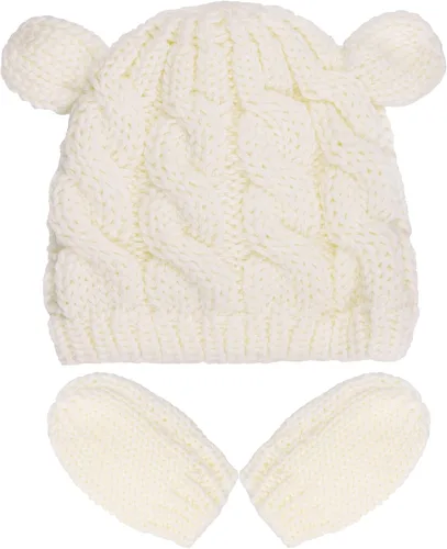 Vista 7 de Juego de 2 gorros de invierno para recién nacidos, guantes para bebés, niñas y niños pequeños, cálidos sombreros de punto, guantes de otoño