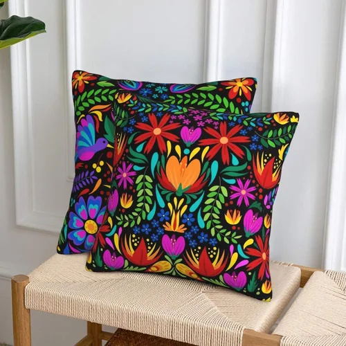 Vista 5 de Paquete de 2 fundas de almohada mexicanas de 18 x 18 pulgadas para sofá, Día de los Muertos, decoración del Cinco de Mayo