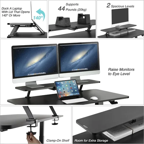 Vista 2 de AVLT Soporte de escritorio con abrazadera para monitor de 32 pulgadas con abrazadera para monitor con soporte deslizante para portátil, tableta