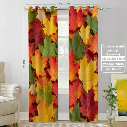 Vista 551 de Shrahala Orange Autumn Autumn Blackout Curtain Tiers, Fall Kitchen Valance Light Blocking Tier Drapes with Rod Pocket, 2 Pack 26 X 24 in