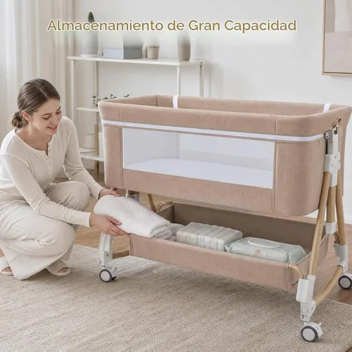 Vista 6 de Moisés de bebé, 3 en 1 moisés para bebé, cuna ajustable de 6 alturas con colchón, malla transpirable, ruedas universales con bloqueo, cesta de Caqui