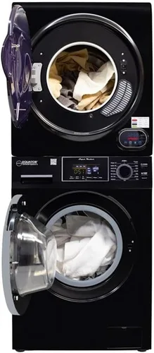 Vista 4 de Pemberly Row Stackable Washer and Compact Short Dryer Set, Stainless Steel, Black Finish, 15lbs Washer, 3.5 cu. ft. Dryer, Touch Buttons, Pet Cycle