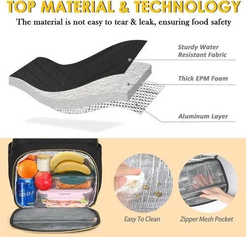 Vista 2 de MATEIN - Mochila de trabajo con compartimento para el almuerzo, mochila de almuerzo para mujer Insulated, Quilted, Water Resistant, Lunchbox Back