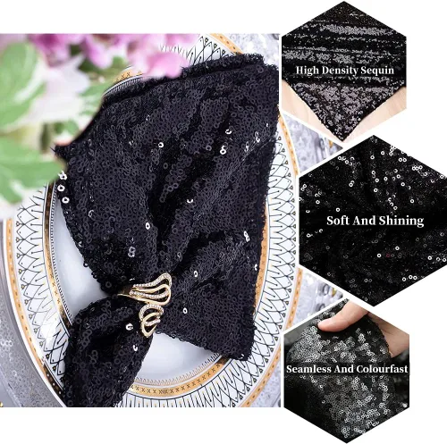 Vista 7 de Eternal Beauty Servilletas de tela de lentejuelas negras de 12 x 12 pulgadas, paquete de 12 para fiestas, bodas, cenas de cumpleaños