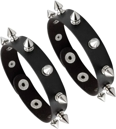 Vista 14 de Manfnee Pulsera gótica punk con remaches de clavos de metal, ajustable C: 3 piezas