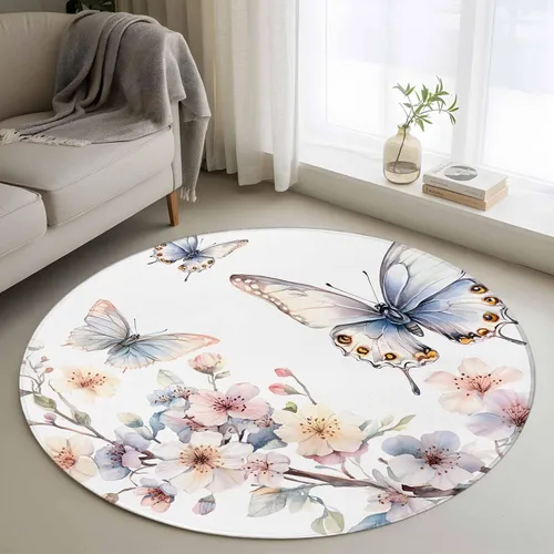 Vista 12 de Small Area Rugs 2x3 Ft, Spring Flowers Non-Slip Area Rugs for Living Room Bedroom Entryway, Watercolor Botanical Floral Butterfly Washable Carpet