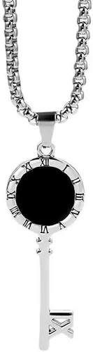 Vista 5 de Collar punk con colgante de llave de número romano para hombre y mujer, cadena de acero inoxidable de 24 pulgadas