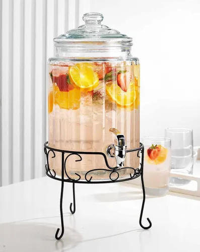 Vista 3 de Paquete de 2 dispensadores de bebidas de 1.5 galones, dispensador de bebidas de vidrio con soporte elegante, dispensadores de bebidas para fiestas
