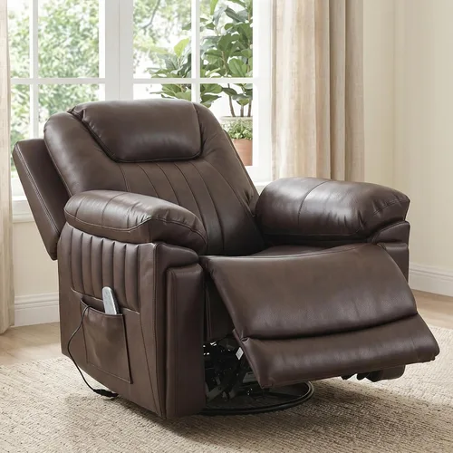 Vista 11 de Silla reclinable eléctrica con mecedora automática y control remoto Eco-pu Cuero Gris