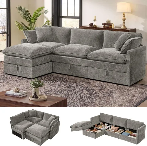 Vista 25 de Ihanherry Sofá modular de 103 pulgadas con almacenamiento, sofá de nube en forma de U con otomanas móviles y 4 almohadas, sofás seccionales