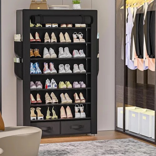 Vista 2 de OYREL Zapatero alto a prueba de polvo, organizador de zapatos de gran capacidad de 8 niveles, 32-40 pares de zapatos