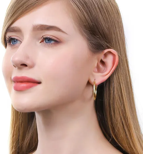 Vista 5 de ToHeart Aretes de aro de oro de 14 quilates para mujer, aretes de aro rectangulares chapados en oro pequeños