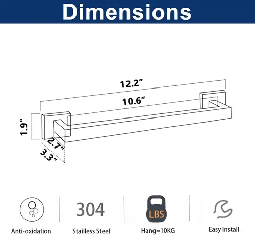 Vista 2 de NearMoon Barra para Toallas, Accesorios de Baño de Acero Inoxidable Cuadrado Engrosado Premium, Estante para Toallas de Ducha para Baño, Soporte