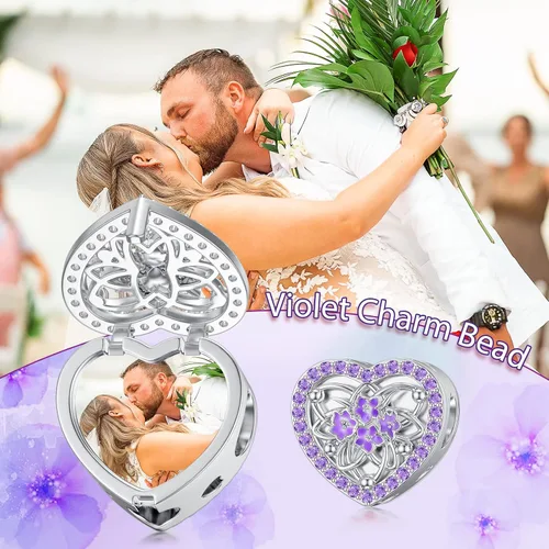 Vista 6 de Abalorios personalizados con diseño de flor de nacimiento, pulsera de serpiente, collar de plata de ley 925, con forma de corazón, imagen floral