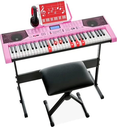 Vista 10 de Best Choice Products Juego completo de piano de teclado electrónico para principiantes de 61 teclas con teclas iluminadas, pantalla LCD